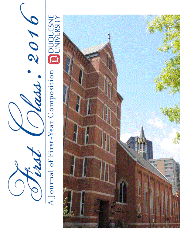 First Class A Journal of First-Year Composition cover, showing a view from the side of Old Main and the chapel