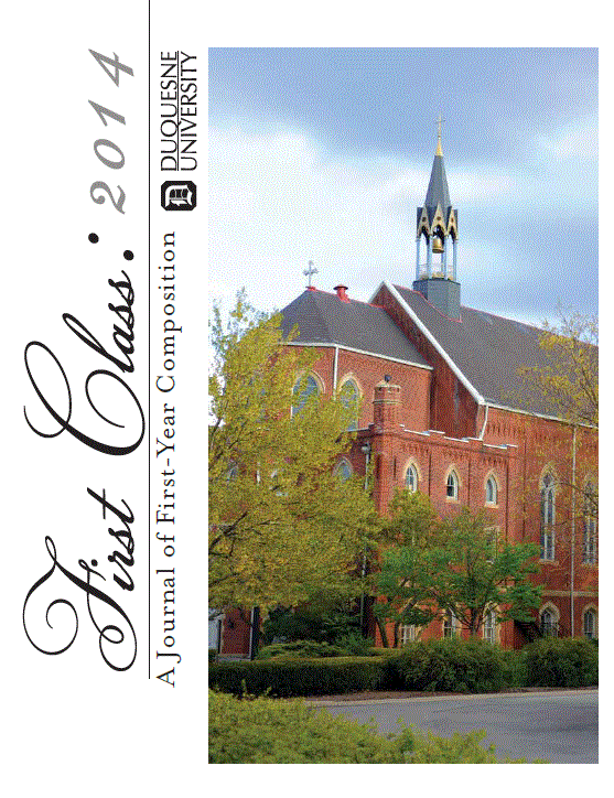 First Class A Journal of First-Year Composition cover, showing a red brick building with a steeple and trees