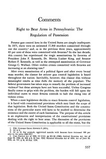 Right to Bear Arms in Pennsylvania: The Regulation of Possession